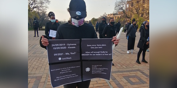 Wits students outside the Great Hall to mourn lives lost to gender-based violence and call for action